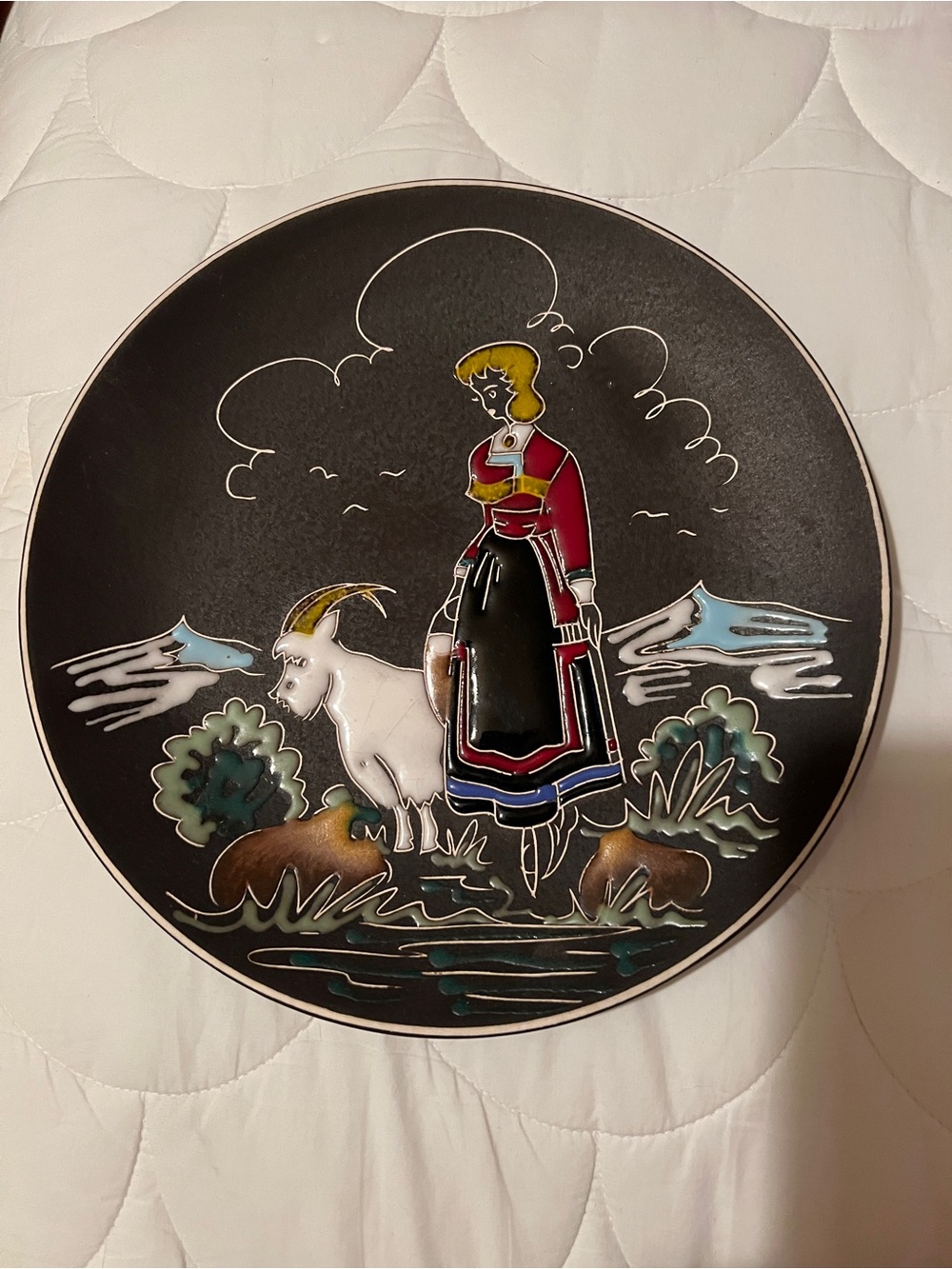 Arnold Wiig Fabrikker Vintage Norwegian Plate Woman Goat
